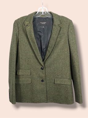 Banana Republic Tweed Blazer Size 4 Green Wool Classic Tailored Jacket